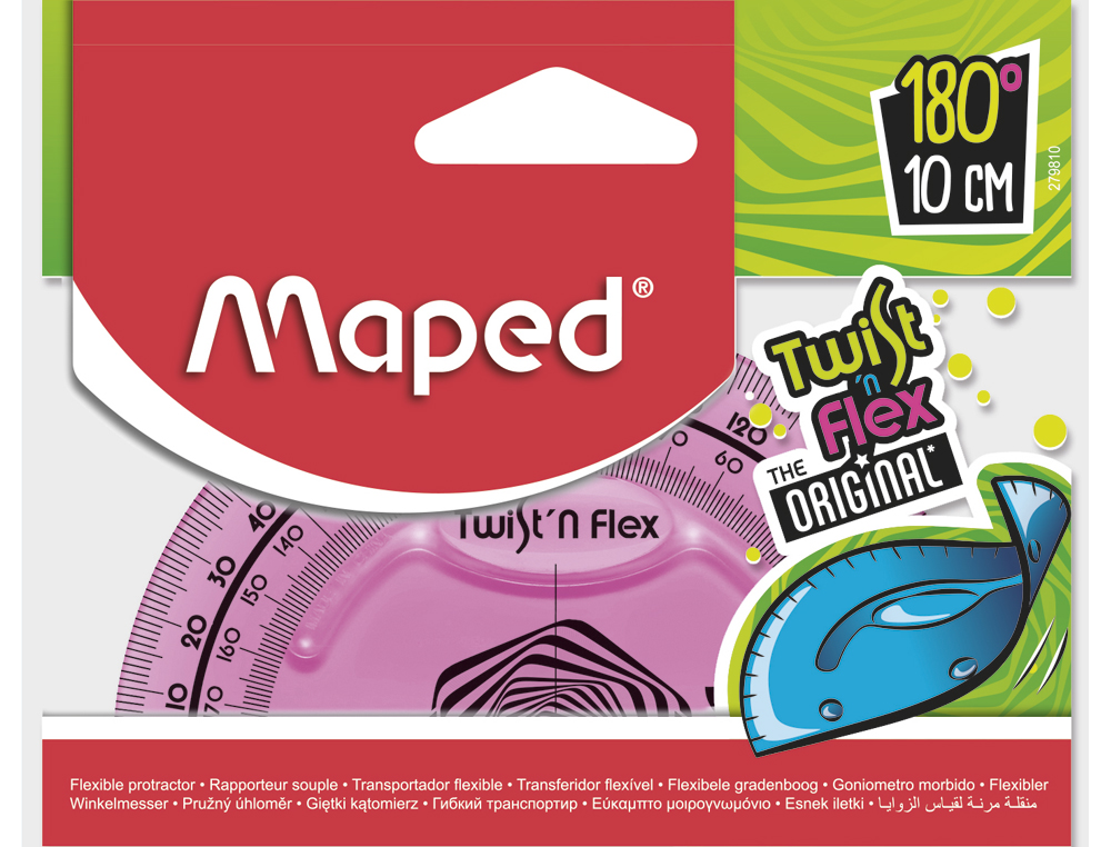 RAPPORTEUR MAPED TWIST'N'FLEX 180 DEGRÉS 10CM GRADUÉ SOUPLE INCASSABLE LUDIQUE 3 COLORIS ASSORTIS BLEU VERT ROSE