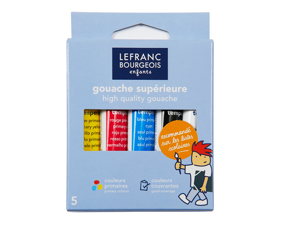 GOUACHE LEFRANC BOURGEOIS SANS COMPOSANTS TOXIQUES BOÎTE PEGBOARDABLE 5 TUBES 10ML