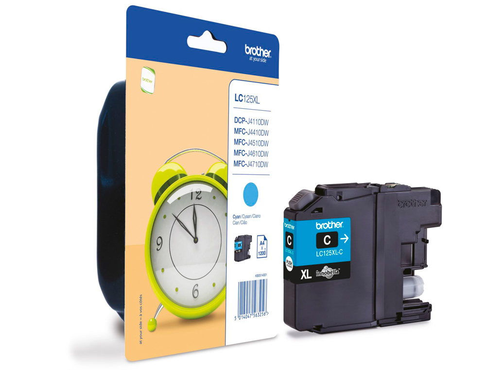 CARTOUCHE BROTHER JET D'ENCRE LC125XLC COULEUR CYAN HAUTE CAPACITÉ 1200P