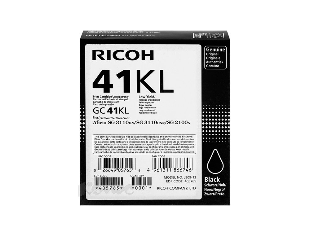CARTOUCHE RICOH GC41L JET D'ENCRE 405765 POUR SG2100N COULEUR NOIR 600P