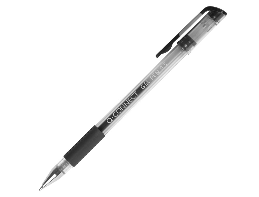 STYLO-BILLE Q-CONNECT ÉCRITURE MOYENNE 0.5MM CORPS TRANSLUCIDE GRIP CAOUTCHOUC COLORIS NOIR