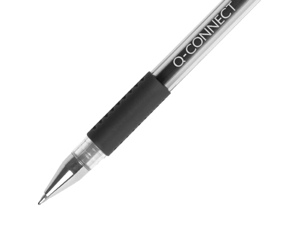 STYLO-BILLE Q-CONNECT ÉCRITURE MOYENNE 0.5MM CORPS TRANSLUCIDE GRIP CAOUTCHOUC COLORIS NOIR