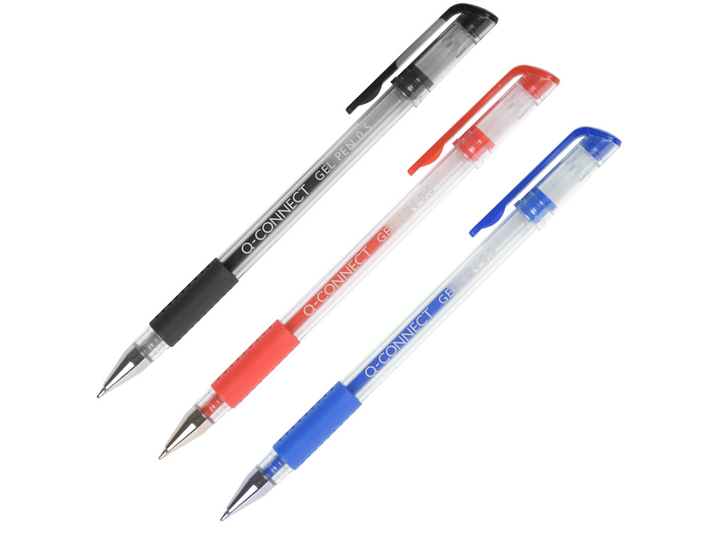 STYLO-BILLE Q-CONNECT ÉCRITURE MOYENNE 0.5MM CORPS TRANSLUCIDE GRIP CAOUTCHOUC COLORIS NOIR
