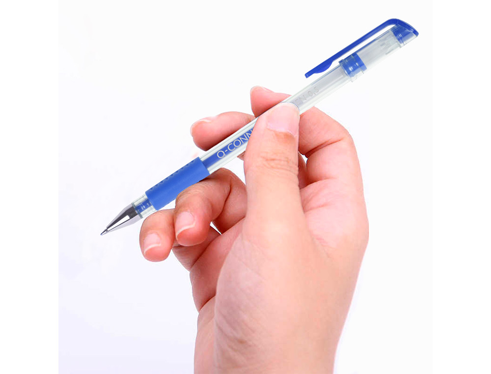 STYLO-BILLE Q-CONNECT ÉCRITURE MOYENNE 0.5MM CORPS TRANSLUCIDE GRIP CAOUTCHOUC COLORIS BLEU