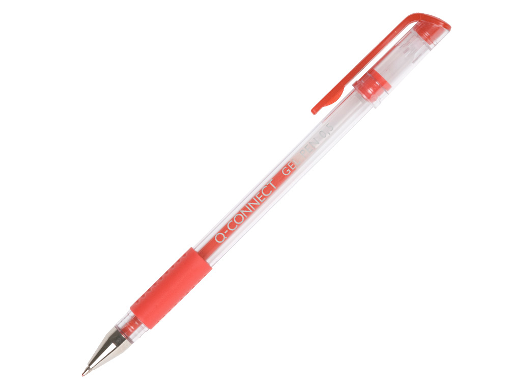 STYLO-BILLE Q-CONNECT ÉCRITURE MOYENNE 0.5MM CORPS TRANSLUCIDE GRIP CAOUTCHOUC COLORIS ROUGE