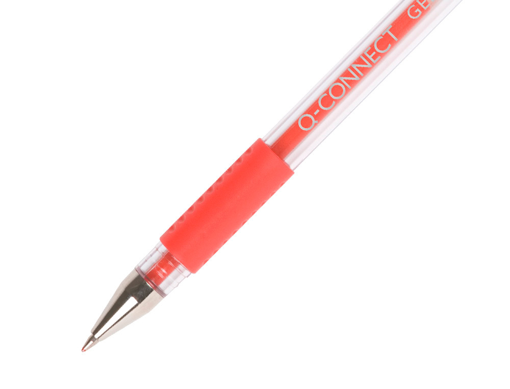 STYLO-BILLE Q-CONNECT ÉCRITURE MOYENNE 0.5MM CORPS TRANSLUCIDE GRIP CAOUTCHOUC COLORIS ROUGE