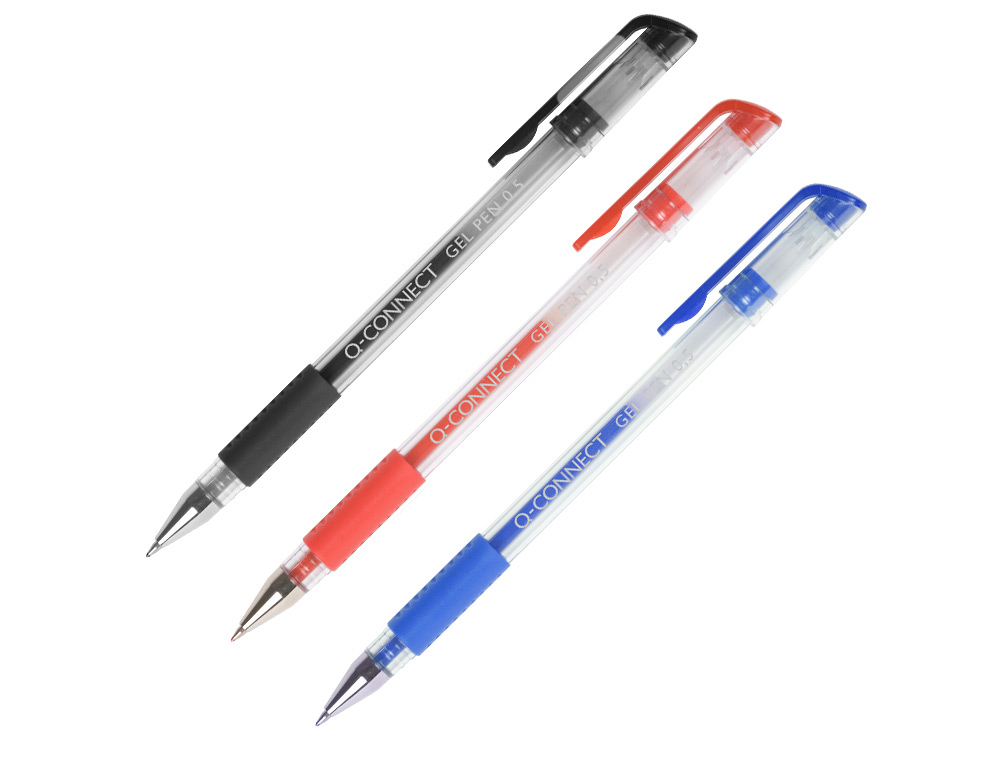STYLO-BILLE Q-CONNECT ÉCRITURE MOYENNE 0.5MM CORPS TRANSLUCIDE GRIP CAOUTCHOUC COLORIS ROUGE