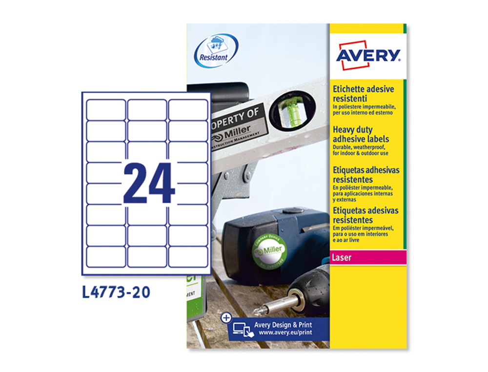TIQUETTE ADHSIVE AVERY ULTRA-RSISTANTE IMPRESSION LASER 63.5X33.9MM POCHETTE 480 UNITS