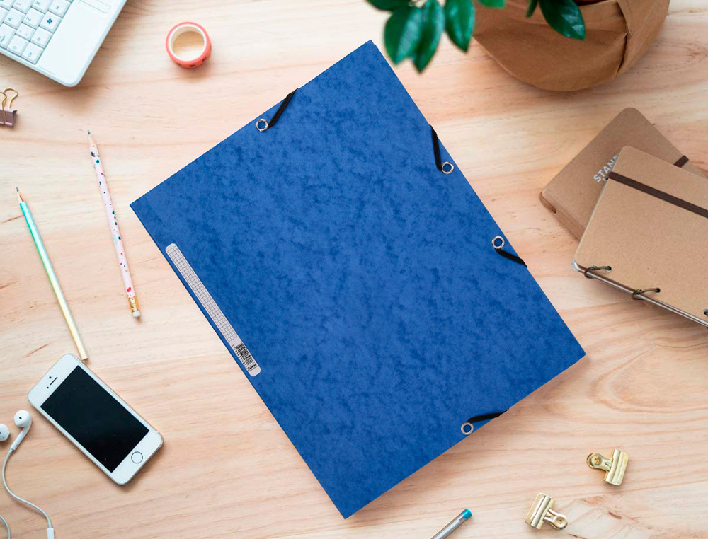CHEMISE Q-CONNECT CARTE LUSTRE 375G POUR DOCUMENTS A4 320X243MM 3 RABATS COLORIS BLEU
