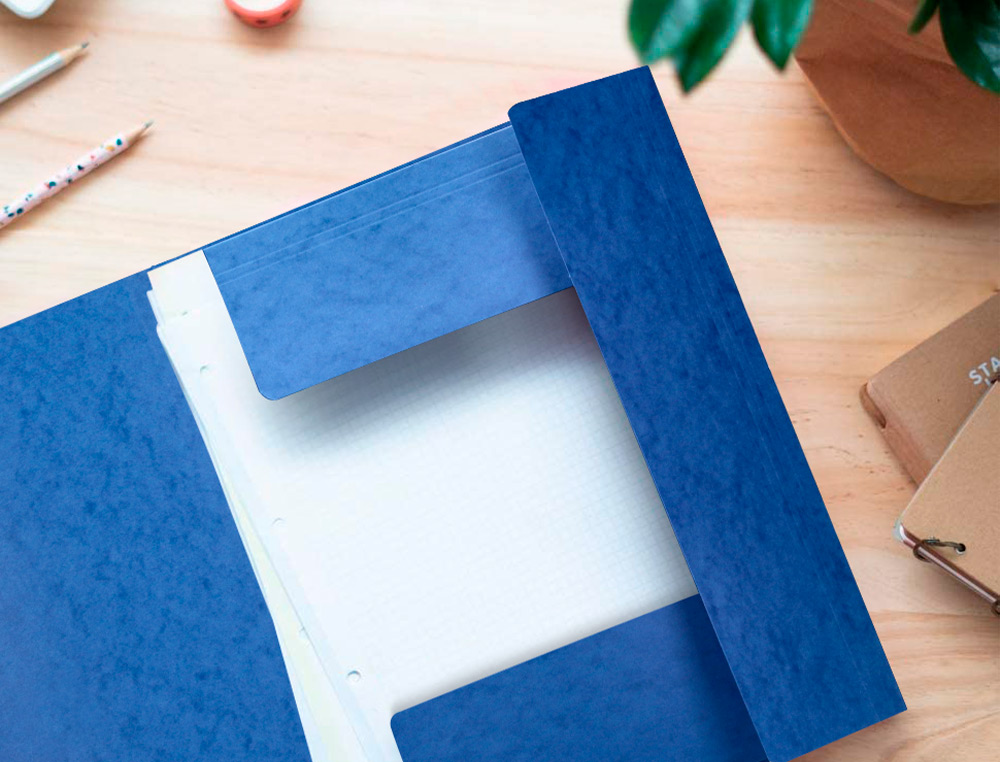 CHEMISE Q-CONNECT CARTE LUSTRE 375G POUR DOCUMENTS A4 320X243MM 3 RABATS COLORIS BLEU