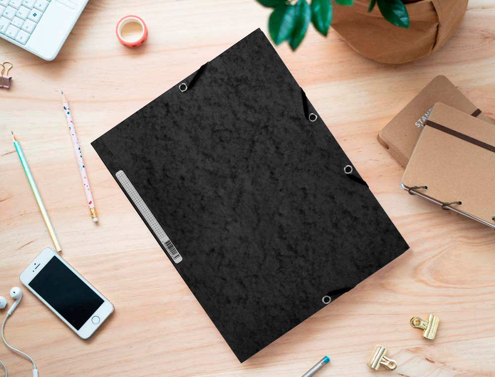 CHEMISE Q-CONNECT CARTE LUSTRE 375G POUR DOCUMENTS A4 320X243MM 3 RABATS COLORIS NOIR