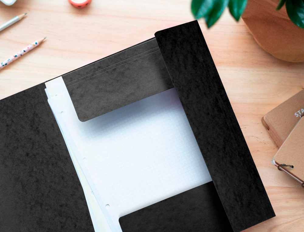 CHEMISE Q-CONNECT CARTE LUSTRE 375G POUR DOCUMENTS A4 320X243MM 3 RABATS COLORIS NOIR