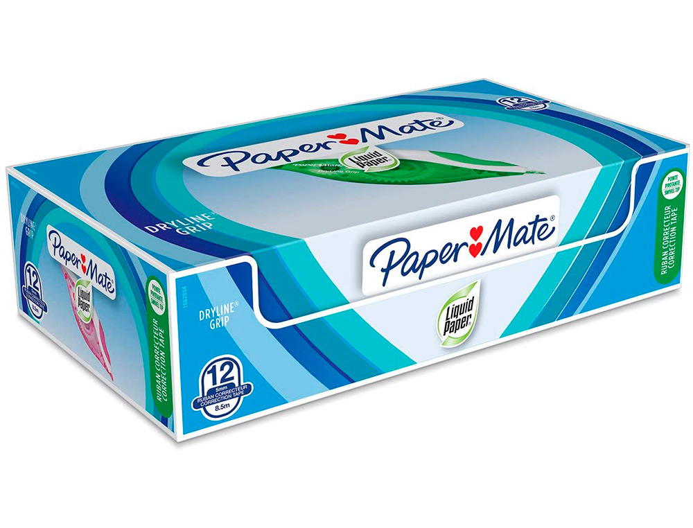 CORRECTEUR PAPER MATE DRYLINE GRIP DÉVIDOIR ERGONOMIQUE RUBAN 5MMX8.5M APPLICATION FRONTALE RÉÉCRITURE IMMÉDIATE
