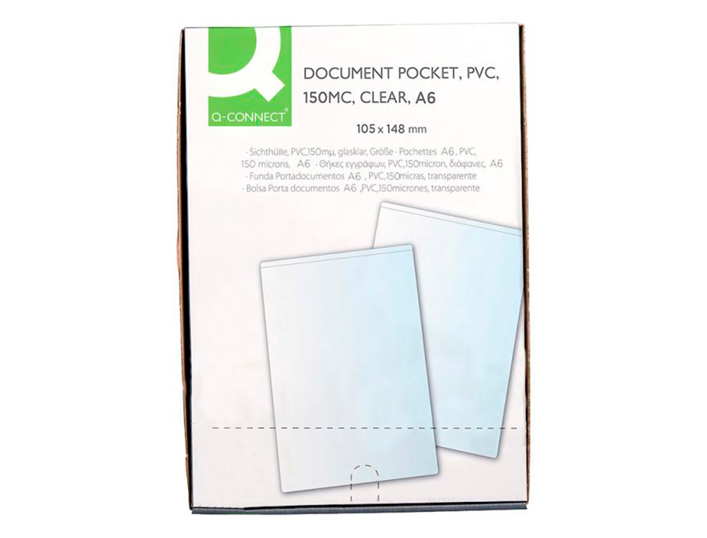 ÉTUI PROTECTION Q-CONNECT PVC TRANSPARENT 15/100E A6 105X148MM CONTOUR SOUDÉ EN U