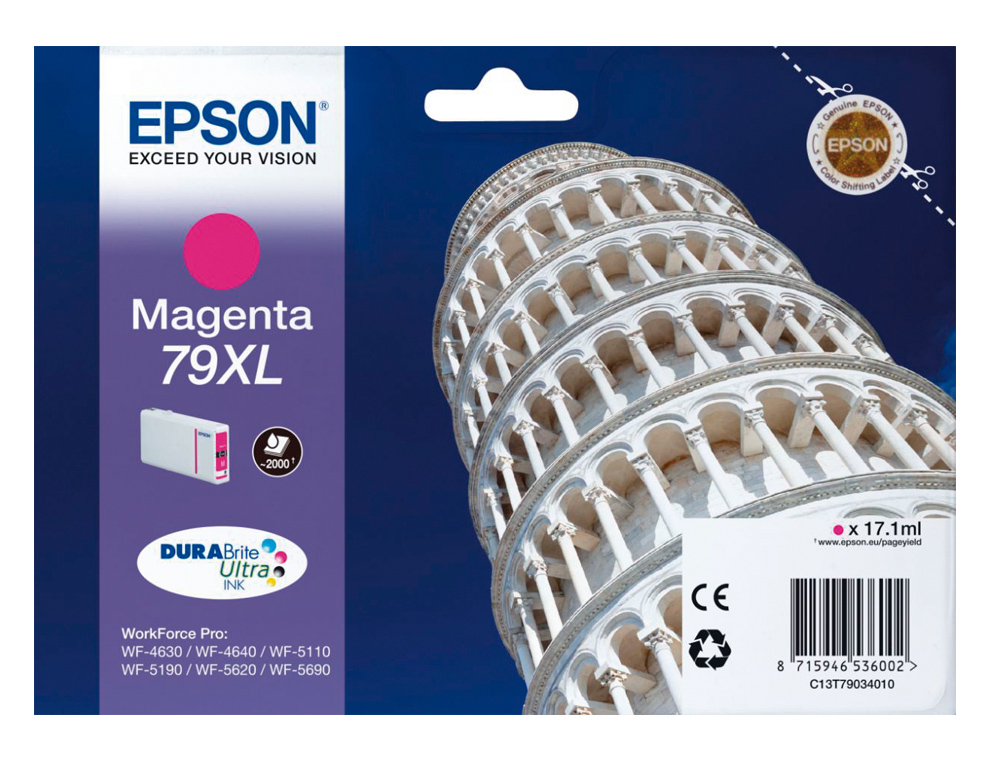 CARTOUCHE EPSON T7903 JET D'ENCRE C13T79034010 COULEUR MAGENTA HAUTE CAPACIT 2000P