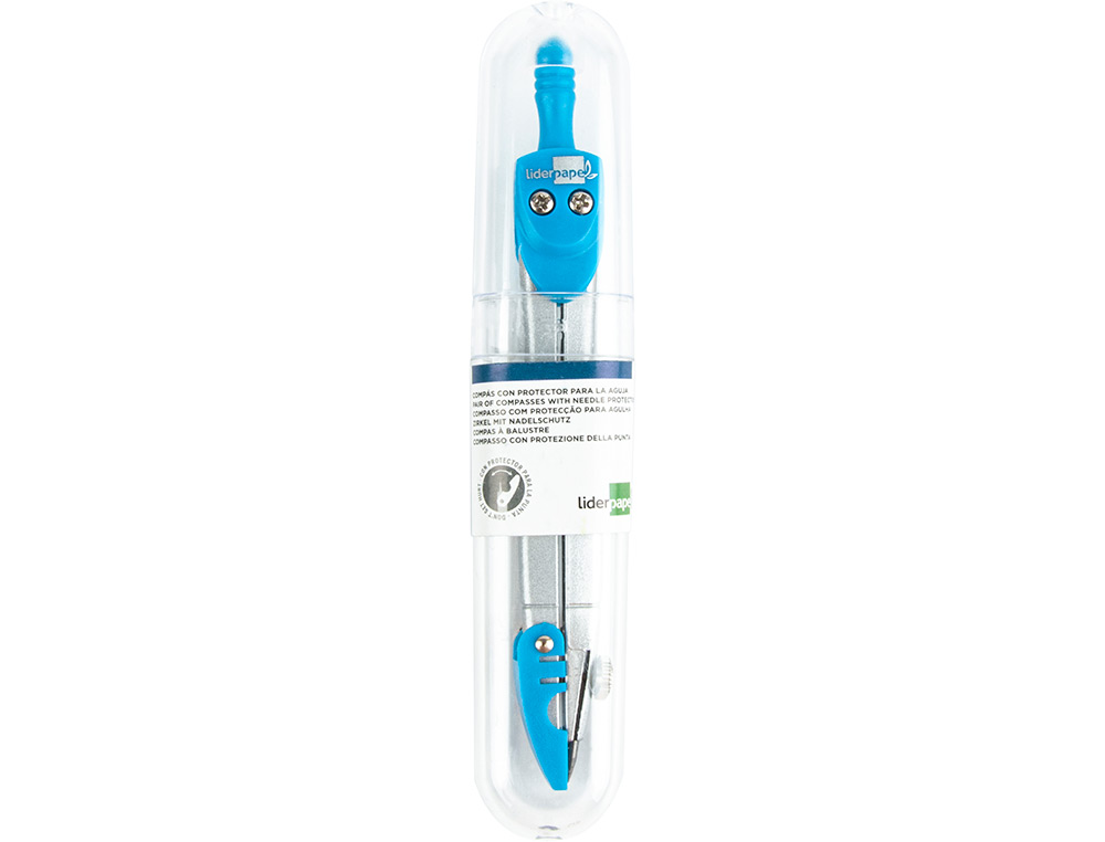 COMPAS LIDERPAPEL SCOLAIRE CIRCONFÉRENCE 34CM LONGUEUR 11.5CM PROTECTEUR POINTE MINE 2MM COLORIS ASSORTIS ÉTUI PLASTIQUE