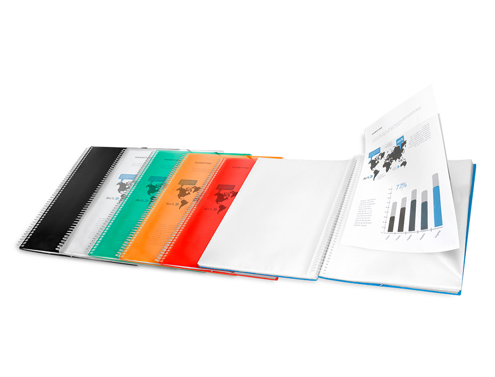 PROTGE-DOCUMENTS LIDERPAPEL POLYPROPYLNE COUVERTURE RIGIDE SPIRALE 10 POCHETTES FIXES A4 210X297MM COLORIS BLEU