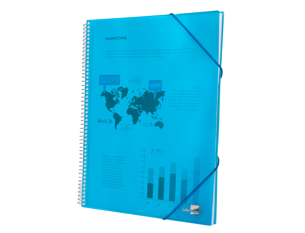 PROTGE-DOCUMENTS LIDERPAPEL POLYPROPYLNE COUVERTURE RIGIDE SPIRALE 10 POCHETTES FIXES A4 210X297MM COLORIS BLEU