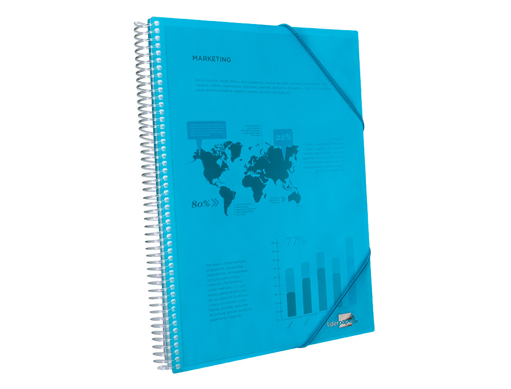 PROTGE-DOCUMENTS LIDERPAPEL POLYPROPYLNE COUVERTURE RIGIDE SPIRALE 10 POCHETTES FIXES A4 210X297MM COLORIS BLEU