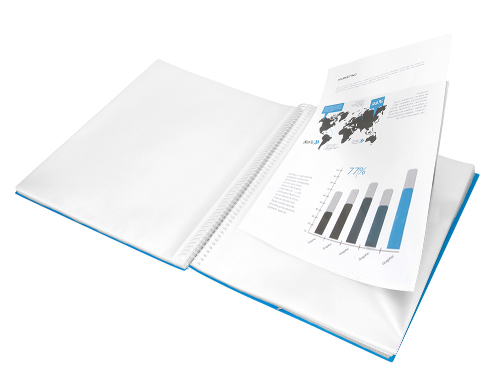 PROTGE-DOCUMENTS LIDERPAPEL POLYPROPYLNE COUVERTURE RIGIDE SPIRALE 10 POCHETTES FIXES A4 210X297MM COLORIS BLEU