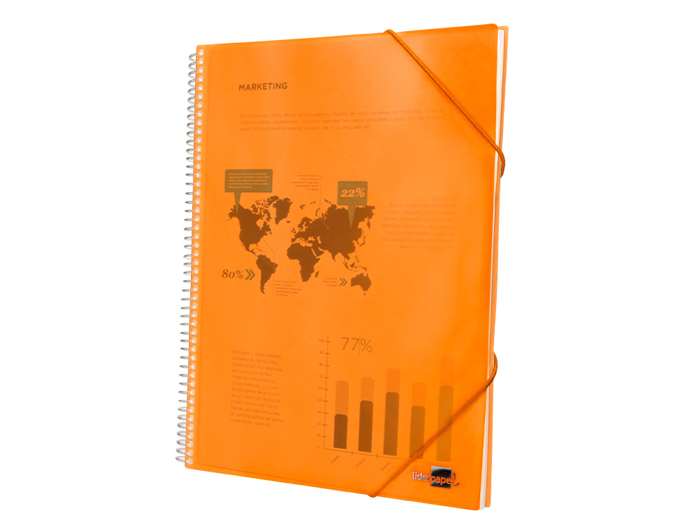PROTGE-DOCUMENTS LIDERPAPEL POLYPROPYLNE COUVERTURE RIGIDE SPIRALE 10 POCHETTES FIXES A4 210X297MM COLORIS ORANGE