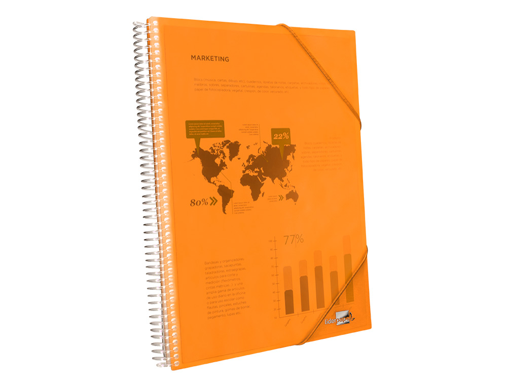 PROTGE-DOCUMENTS LIDERPAPEL POLYPROPYLNE COUVERTURE RIGIDE SPIRALE 10 POCHETTES FIXES A4 210X297MM COLORIS ORANGE