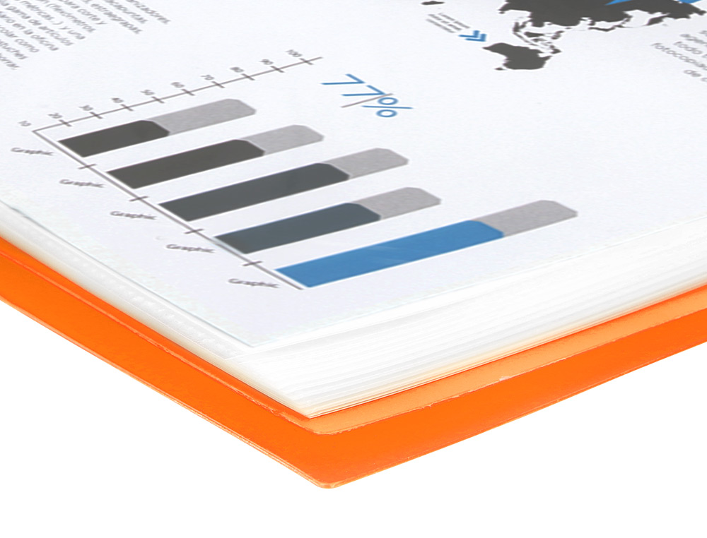 PROTGE-DOCUMENTS LIDERPAPEL POLYPROPYLNE COUVERTURE RIGIDE SPIRALE 10 POCHETTES FIXES A4 210X297MM COLORIS ORANGE