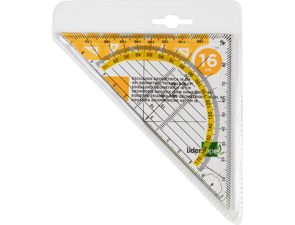 ÉQUERRE GÉOMÉTRIE LIDERPAPEL GRADUÉE LONGUEUR CÔTÉ MAJEUR 50CM DIMENSION HYPOTÉNUSE 16CM PLASTIQUE SANS PRÉHENSION FIXE