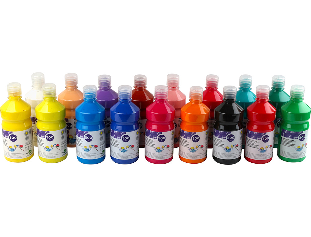 GOUACHE SCOLAIRE LIDERPAPEL LIQUIDE LAVABLE FERMETURE SÉCURITÉ BRILLANTE COLORIS BLANC FLACON 500ML