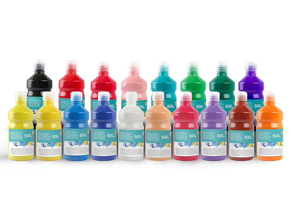 GOUACHE SCOLAIRE LIDERPAPEL LIQUIDE LAVABLE FERMETURE SÉCURITÉ BRILLANTE COLORIS JAUNE CITRON FLACON 500ML