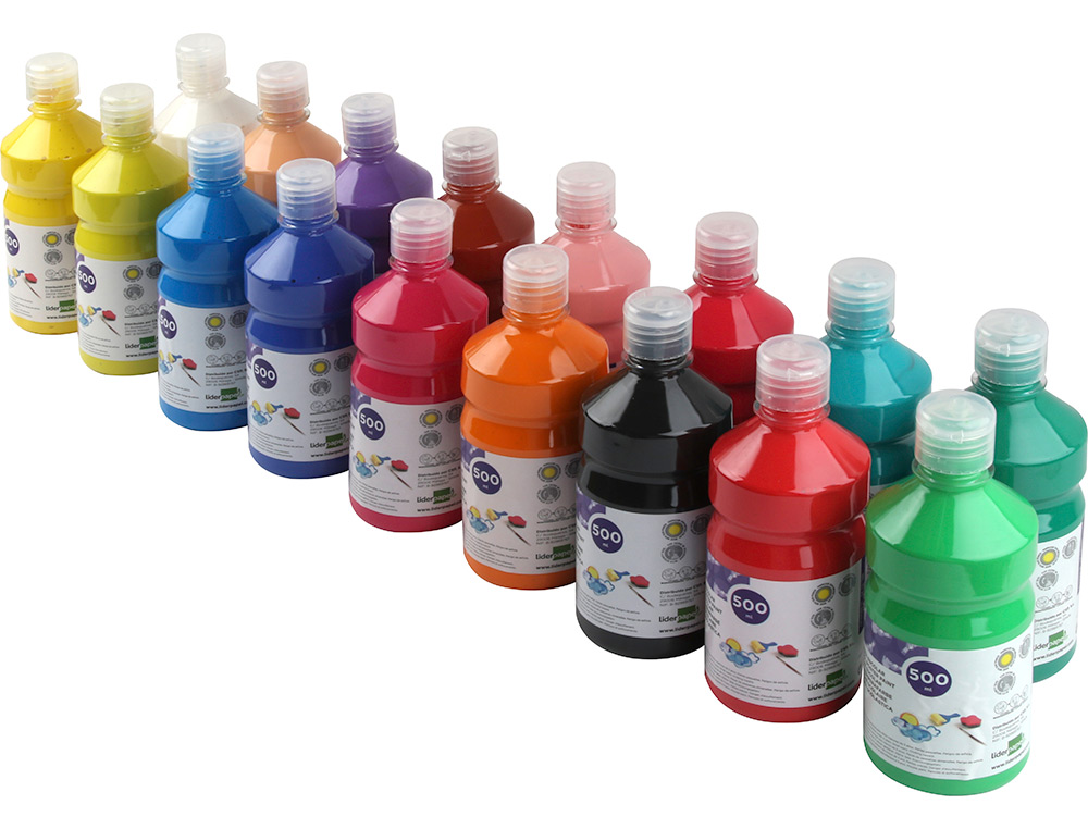 GOUACHE SCOLAIRE LIDERPAPEL LIQUIDE LAVABLE FERMETURE SÉCURITÉ BRILLANTE COLORIS JAUNE FLACON 500ML