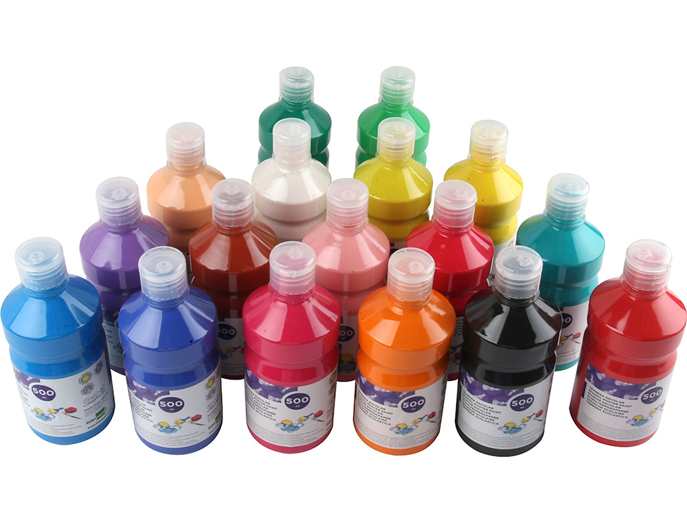 GOUACHE SCOLAIRE LIDERPAPEL LIQUIDE LAVABLE FERMETURE SÉCURITÉ BRILLANTE COLORIS CHAIR FLACON 500ML
