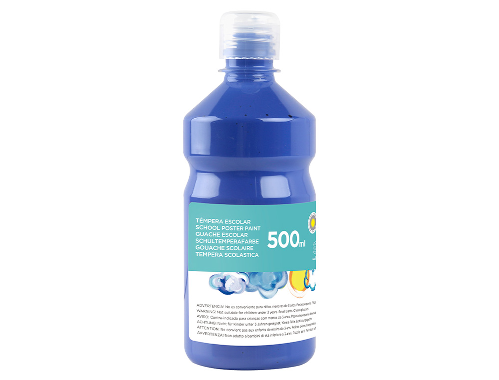 GOUACHE SCOLAIRE LIDERPAPEL LIQUIDE LAVABLE FERMETURE SÉCURITÉ BRILLANTE COLORIS BLEU MARINE FLACON 500ML