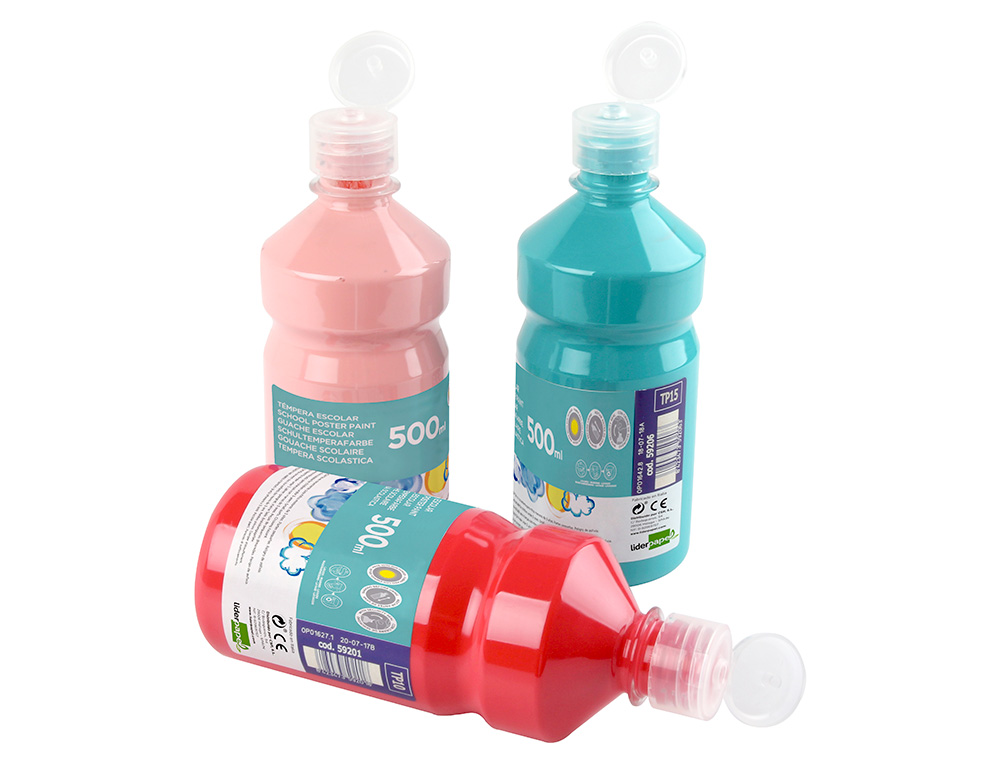 GOUACHE SCOLAIRE LIDERPAPEL LIQUIDE LAVABLE FERMETURE SÉCURITÉ BRILLANTE COLORIS BLEU MARINE FLACON 500ML