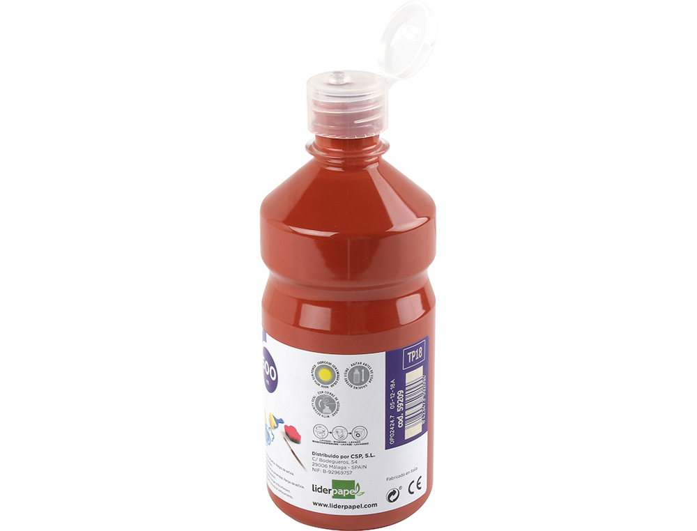 GOUACHE SCOLAIRE LIDERPAPEL LIQUIDE LAVABLE FERMETURE SÉCURITÉ BRILLANTE COLORIS MARRON FLACON 500ML