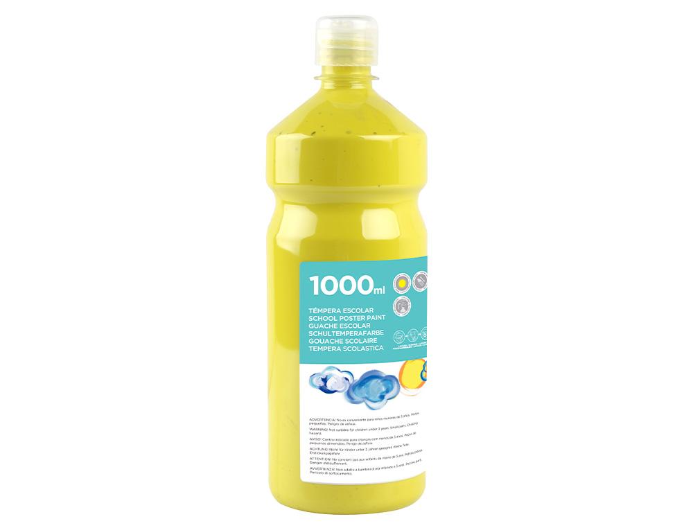 GOUACHE SCOLAIRE LIDERPAPEL LIQUIDE LAVABLE FERMETURE SÉCURITÉ BRILLANTE COLORIS JAUNE CITRON FLACON 1000ML