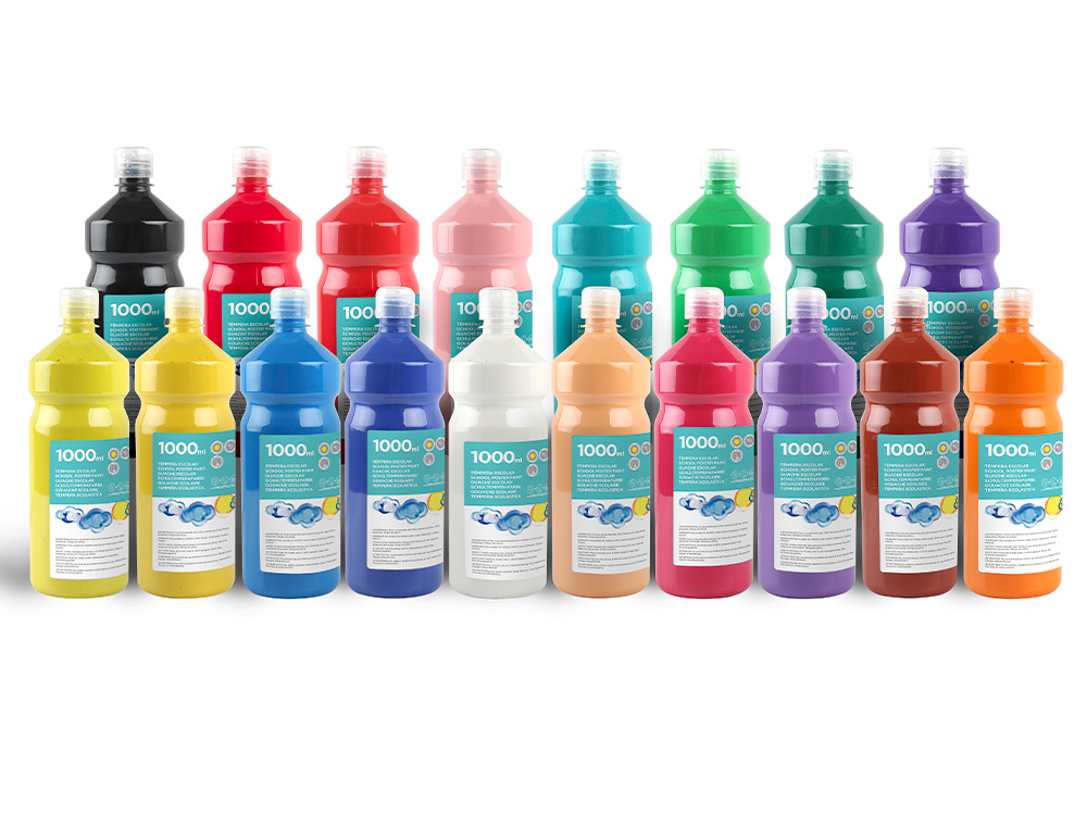 GOUACHE SCOLAIRE LIDERPAPEL LIQUIDE LAVABLE FERMETURE SÉCURITÉ BRILLANTE COLORIS JAUNE CITRON FLACON 1000ML