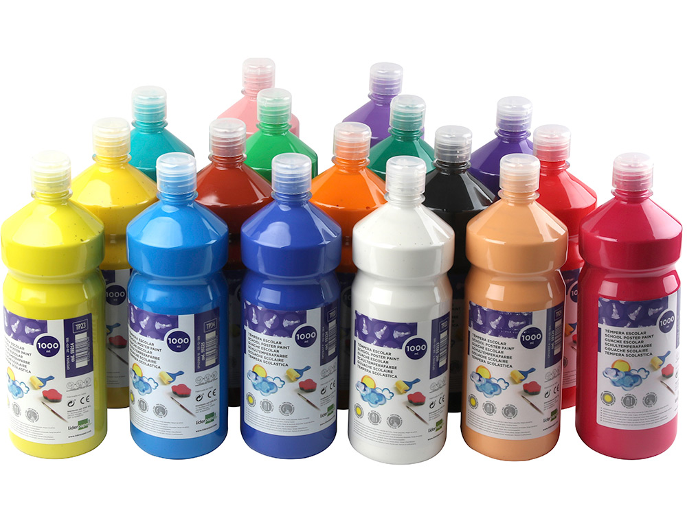 GOUACHE SCOLAIRE LIDERPAPEL LIQUIDE LAVABLE FERMETURE SÉCURITÉ BRILLANTE COLORIS ORANGE 1000ML