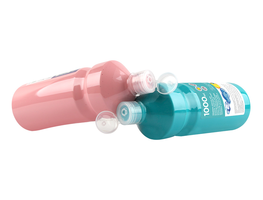 GOUACHE SCOLAIRE LIDERPAPEL LIQUIDE LAVABLE FERMETURE SÉCURITÉ BRILLANTE COLORIS ROSE FLACON 1000ML
