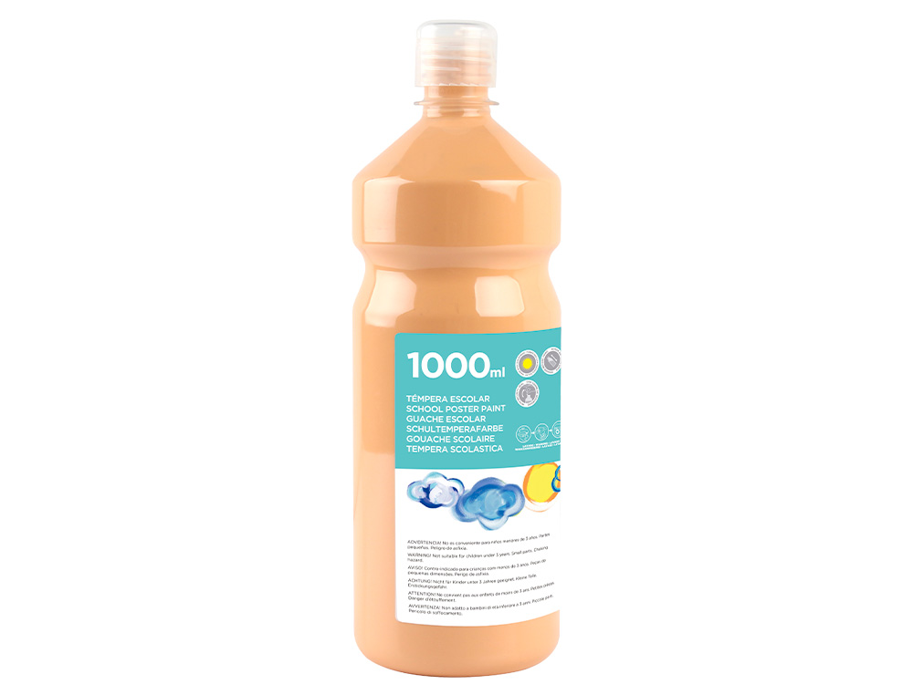 GOUACHE SCOLAIRE LIDERPAPEL LIQUIDE LAVABLE FERMETURE SÉCURITÉ BRILLANTE COLORIS CHAIR FLACON 1000ML