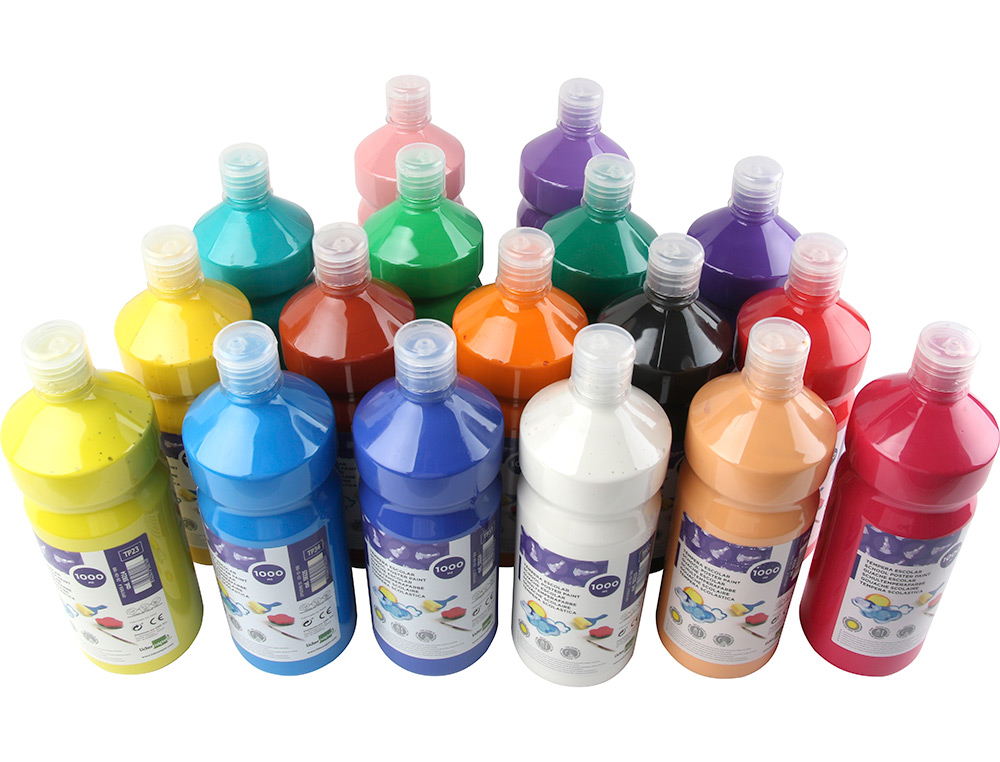 GOUACHE SCOLAIRE LIDERPAPEL LIQUIDE LAVABLE FERMETURE SÉCURITÉ BRILLANTE COLORIS LILAS FLACON 1000ML