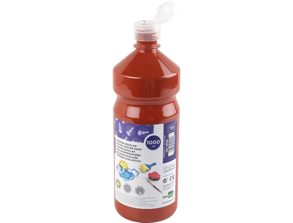GOUACHE SCOLAIRE LIDERPAPEL LIQUIDE LAVABLE FERMETURE SÉCURITÉ BRILLANTE COLORIS MARRON FLACON 1000ML