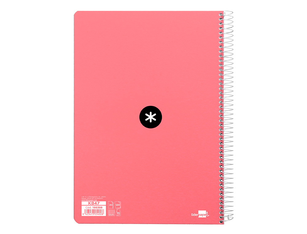 CAHIER SPIRALE ANTARTIK A5 240P 100G COUVERTURE          REMBORDEE SEYES MICROPERFORE  CORAIL