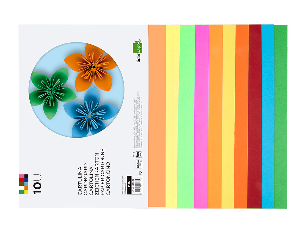 BLOC PAPIER DESSIN LIDERPAPEL 240X315MM 180G/M2 10F 5 COLORIS NEON + 5 COLORIS INTENSES ASSORTIS