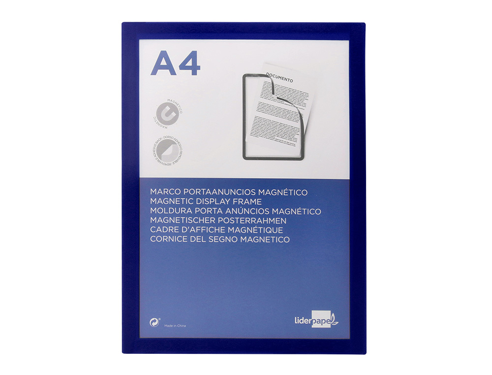 CADRE AFFICHAGE LIDERPAPEL MURAL MAGNETIQUE A4 DOS       ADHESIF REPOSITIONNABLE       COLORIS BLEU