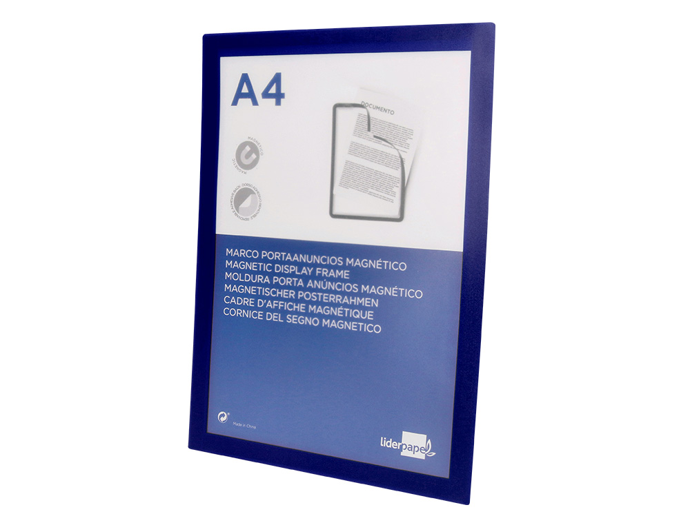 CADRE AFFICHAGE LIDERPAPEL MURAL MAGNETIQUE A4 DOS       ADHESIF REPOSITIONNABLE       COLORIS BLEU