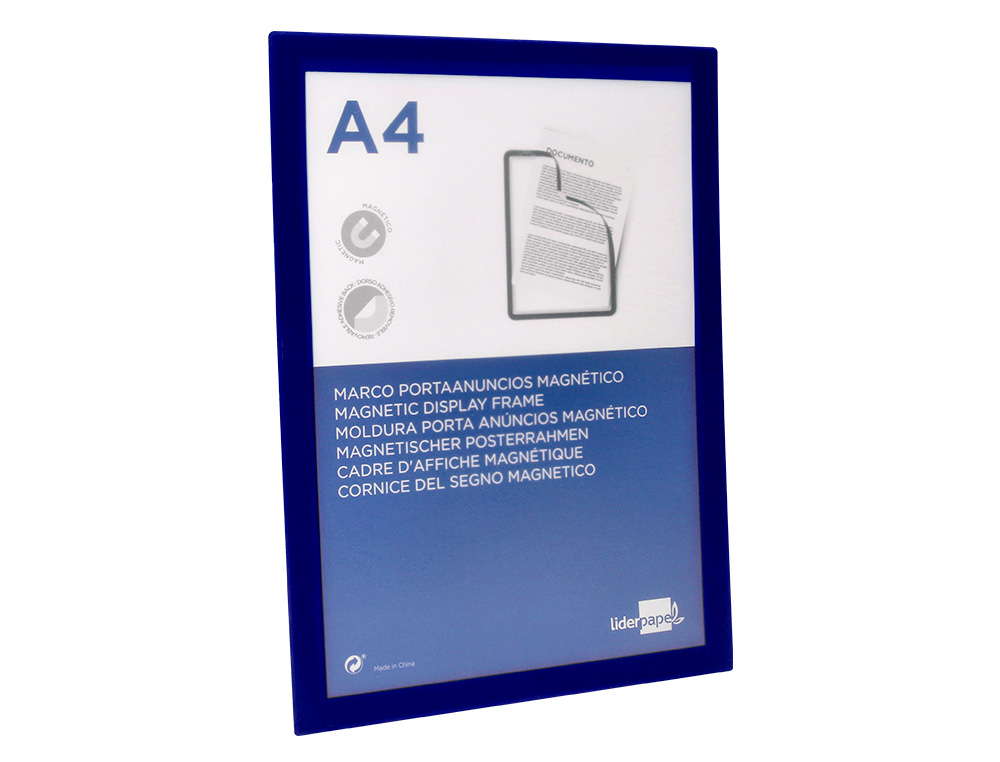 CADRE AFFICHAGE LIDERPAPEL MURAL MAGNETIQUE A4 DOS       ADHESIF REPOSITIONNABLE       COLORIS BLEU