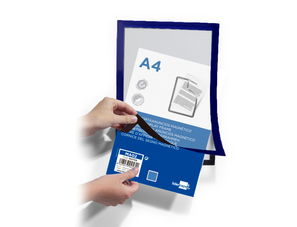 CADRE AFFICHAGE LIDERPAPEL MURAL MAGNETIQUE A4 DOS       ADHESIF REPOSITIONNABLE       COLORIS BLEU