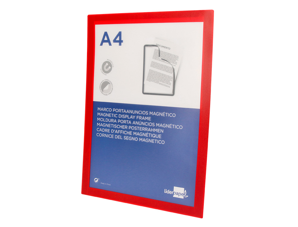 CADRE AFFICHAGE LIDERPAPEL MURAL MAGNETIQUE A4 DOS       ADHESIF REPOSITIONNABLE       COLORIS ROUGE