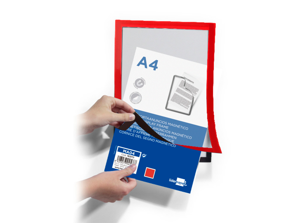 CADRE AFFICHAGE LIDERPAPEL MURAL MAGNETIQUE A4 DOS       ADHESIF REPOSITIONNABLE       COLORIS ROUGE